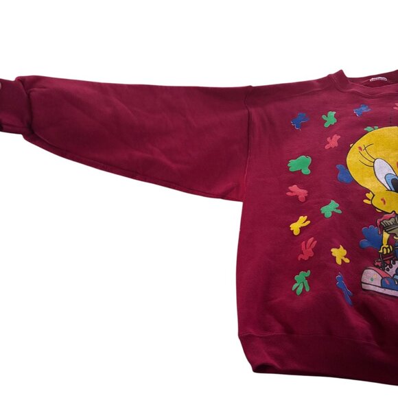 Vintage 90s Looney Tunes Tweety Bird Artist Sweatshirt Girls XL - Picture 5 of 8